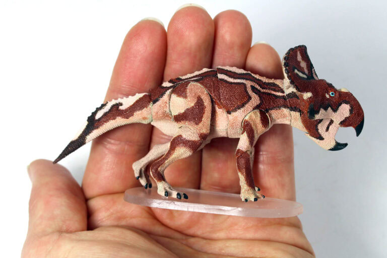 Painted prototype of the  1/18th scale Protoceratops andrewsi!