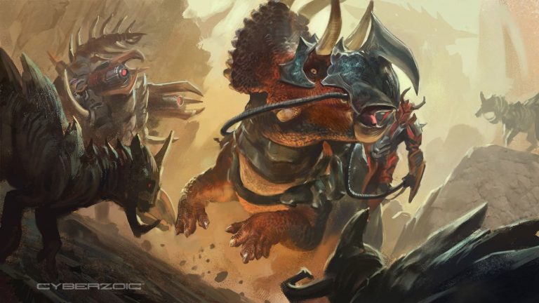 Cyberzoic Friday:  Diabloceratops rider with a Kentrosaurus