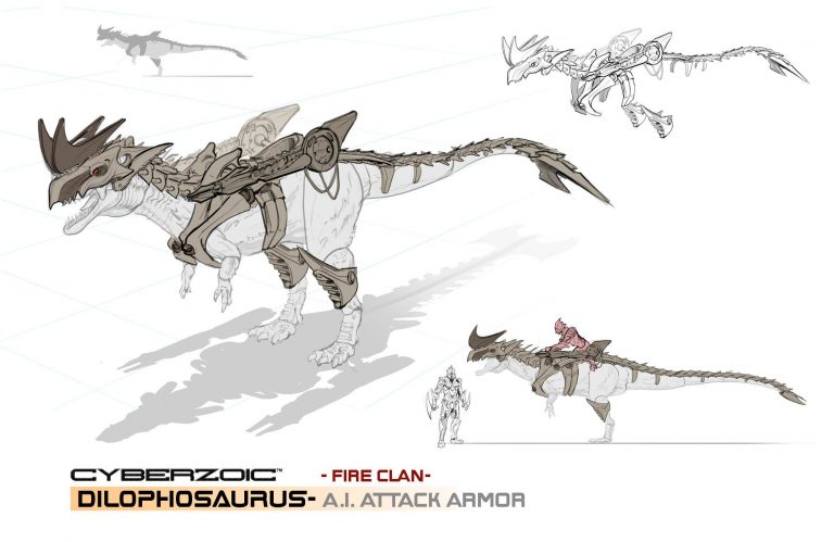 Dilophosaurus with the Pyro-Dactyl armor unit!