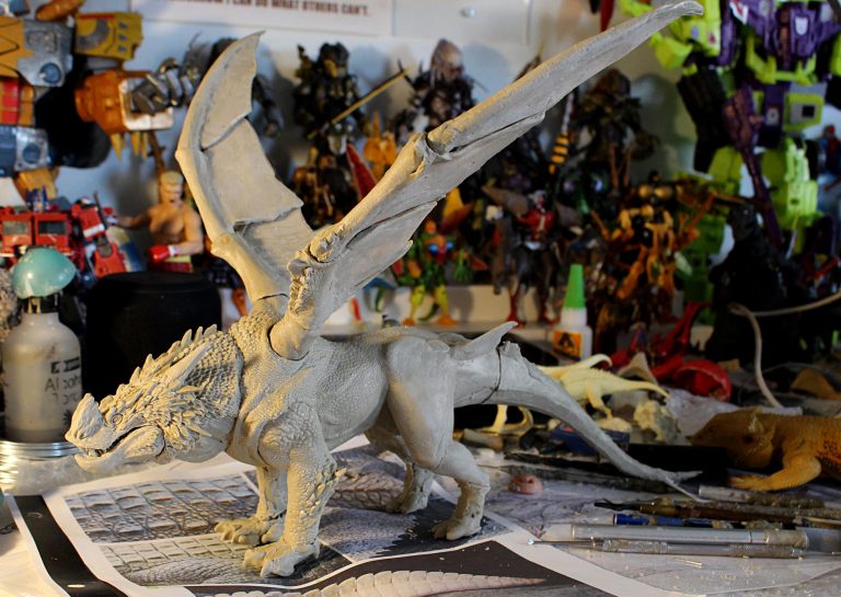 In-progress images for my Cyberzoic Bristle Dragon sculpt!