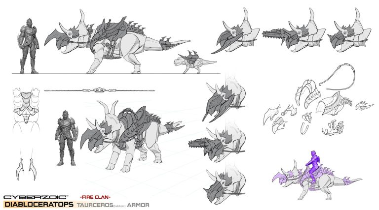 Taurceros Ceratopsian armor designs by Ross Persichetti