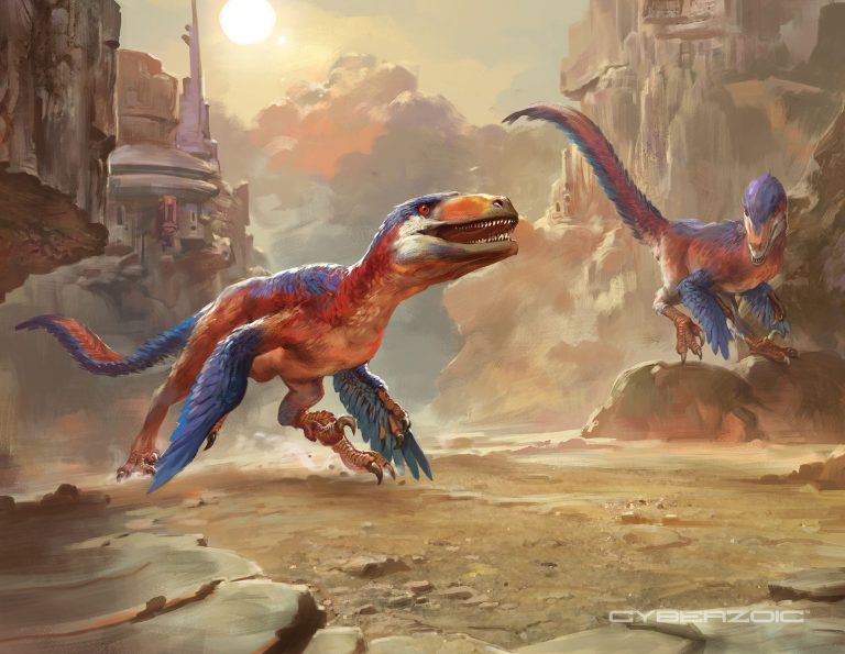 Desert Clan’s Deinonychus antirrhopus package art by Raph Lomotan