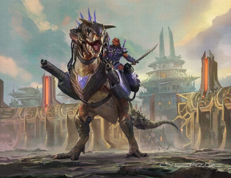 Dybukk and his armored Carnotaurus package art