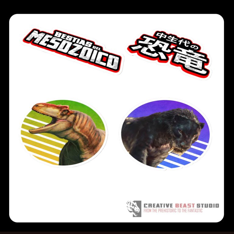 New Merch of Allosaurus, Smilodon and variations of our BOTM logo in Japanese and Spanish!