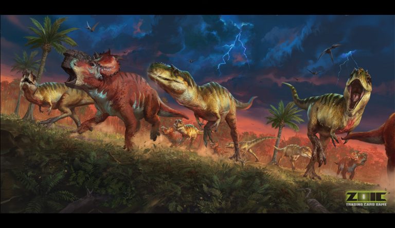 ‘New ZOIC TCG art reveal- ‘Albertosaurus Hunt’ by Raph Lomotan