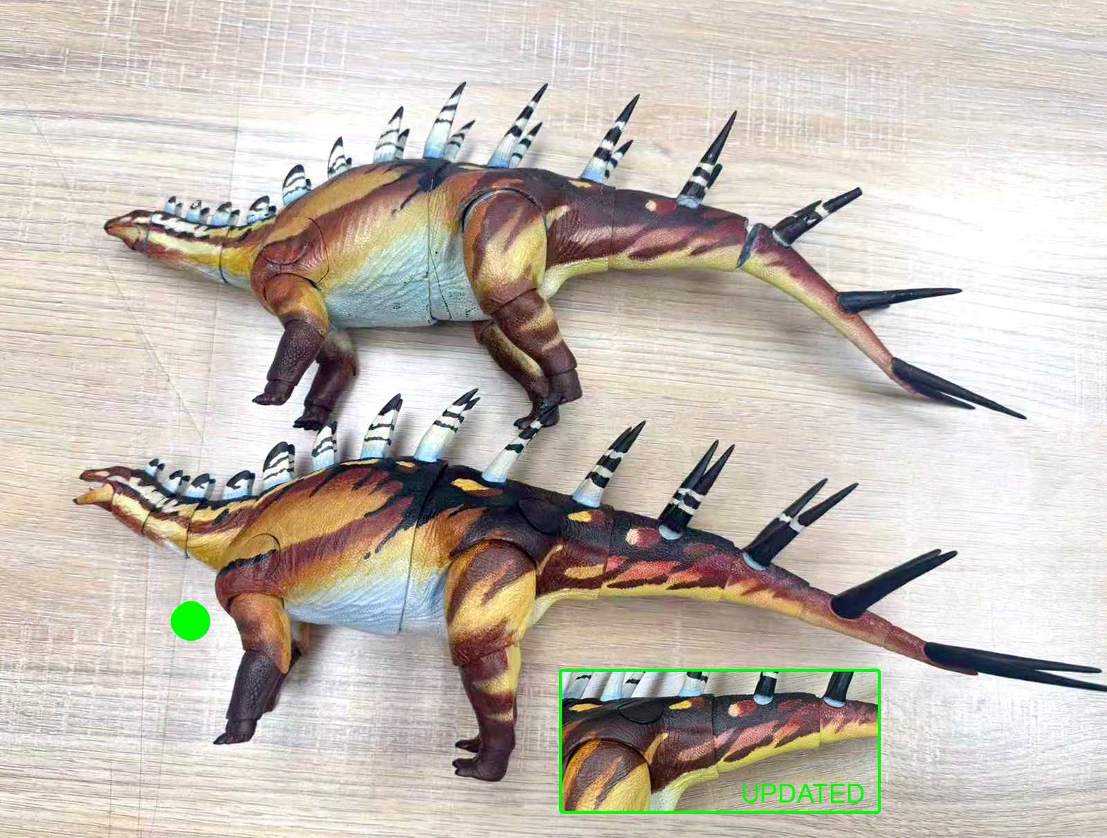 Beasts of the Mesozoic Kentrosaurus factory paint sample compared with resin prototype