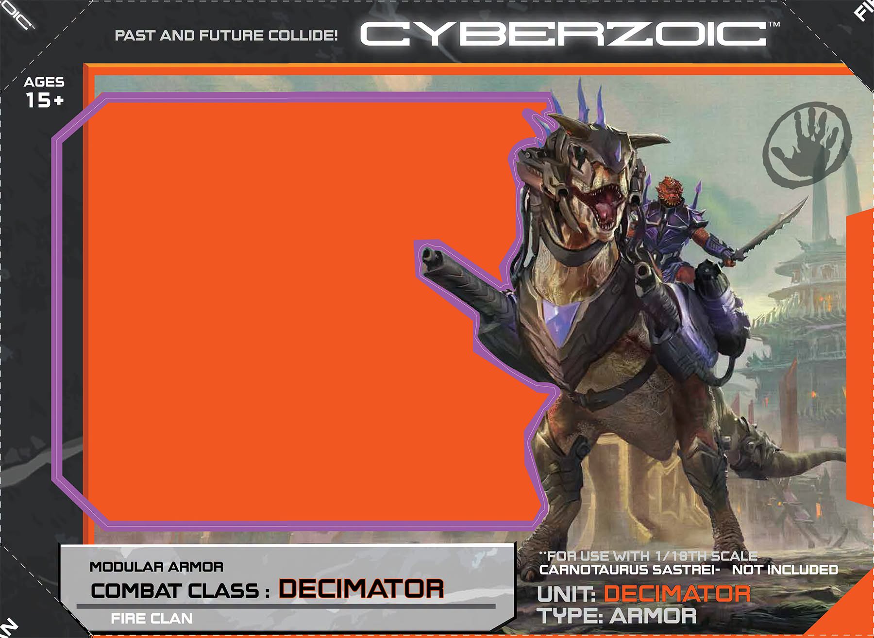 Packaging preview for the Cyberzoic Decimator armor unit and its rider, Dybukk